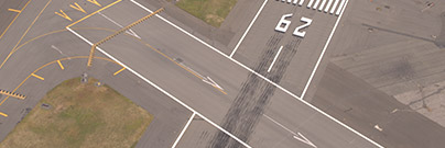 A paved road at an airport