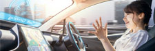 woman in self driving car