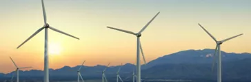 Wind turbines and solar panels, solar energy.