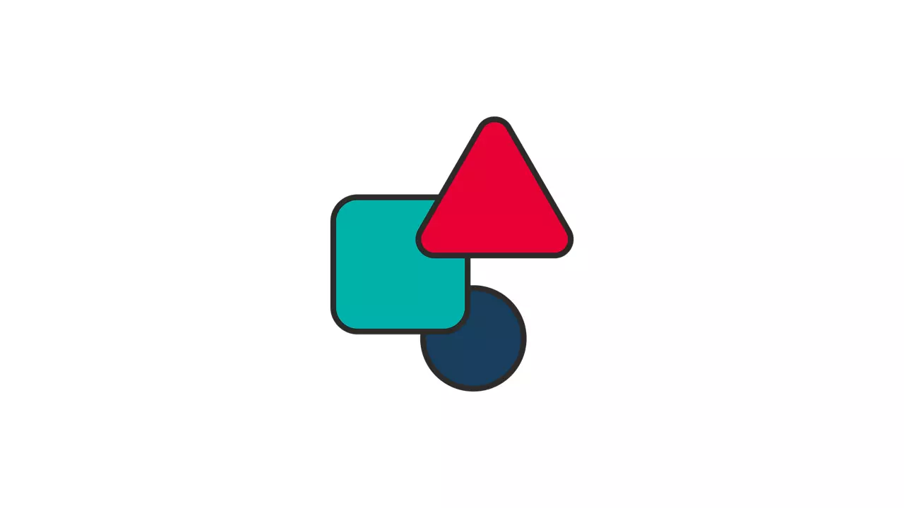 Paint Vision Formulation Xpert icon, blue, teal and red shapes