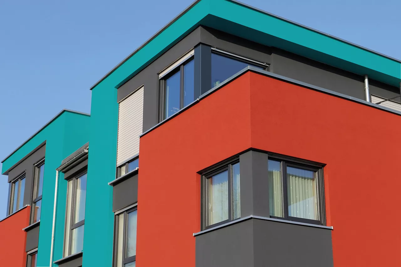  front of bright buildings