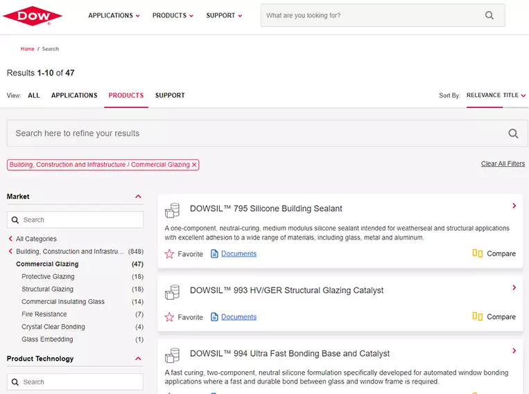 Dow.com search bar 